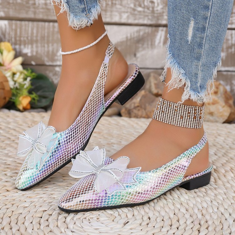 summer new arrival: open-toe pointed-toe flat sandals with bow and rhinestone detail – women's fairycore style