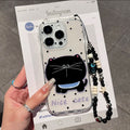 Polka dot black cat new slim waist cat ear phone case for iphone 16 pro max & apple 15 protective cover