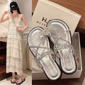 Women's rhinestone flip-flops sandals - summer 2025 new fashion, fairy style, perfect with skirts, flat beach slippers