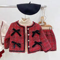 Girl red tweed style skirt suit skirt style woolenoutwearfall and winterfashionable quilted two-piece set baby