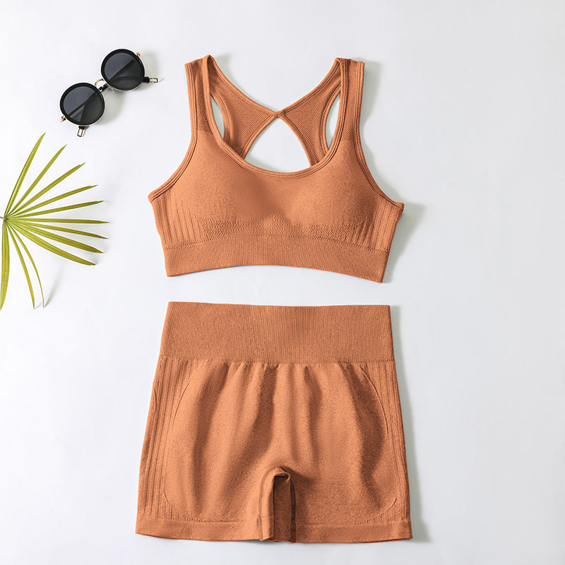 European and american yoga outfit set - women's yoga sports bra, fitness tank top, running sports yoga shorts set