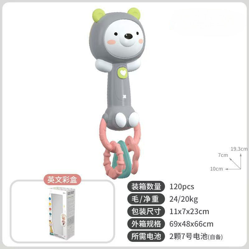 Cross-border  baby soft glue rattle cartoon toothpaste rhythm stick hand grab soothing BB stick light music toy