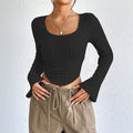 European and american cross-border  spring/summer new arrivals:  women's fashionable and elegant square neck flared long sleeve t-shirt top