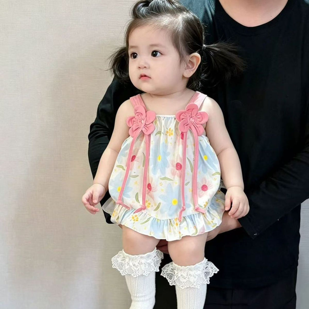Summer lightweight chic & cute versatile dress - new sweet style baby girl floral suspender romper dress