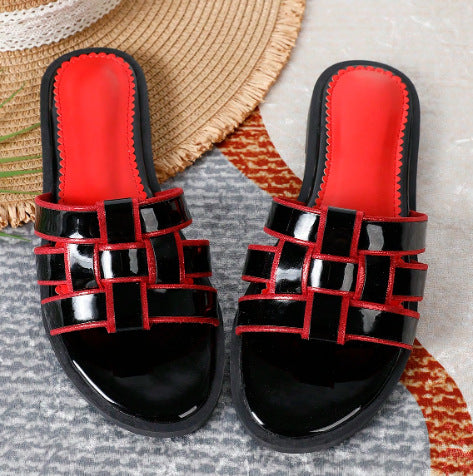 Trendy new women's sandals & slides - round toe color block flat sandals - women's low heel sandals