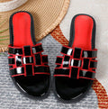 Trendy new women's sandals & slides - round toe color block flat sandals - women's low heel sandals