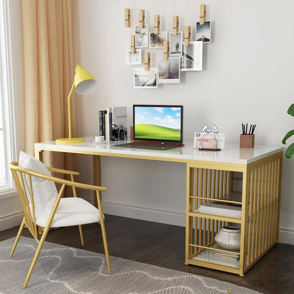 Nordic light luxury rock slab computer desk household wrought iron desk simple modern marble writing table study desk