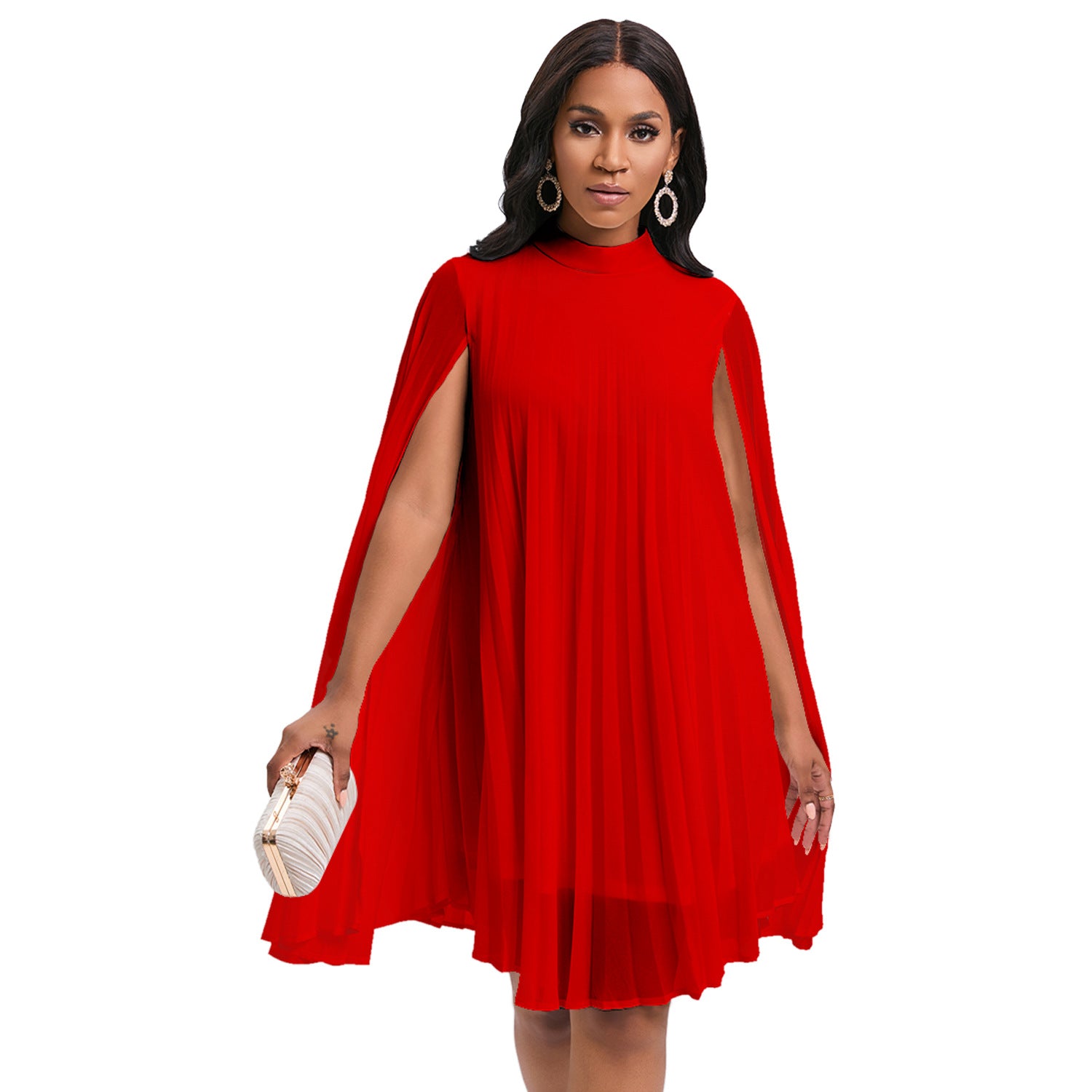 D400  women's clothing 2023 new temperament fashion chiffon pullover cape bat sleeve large size  dress