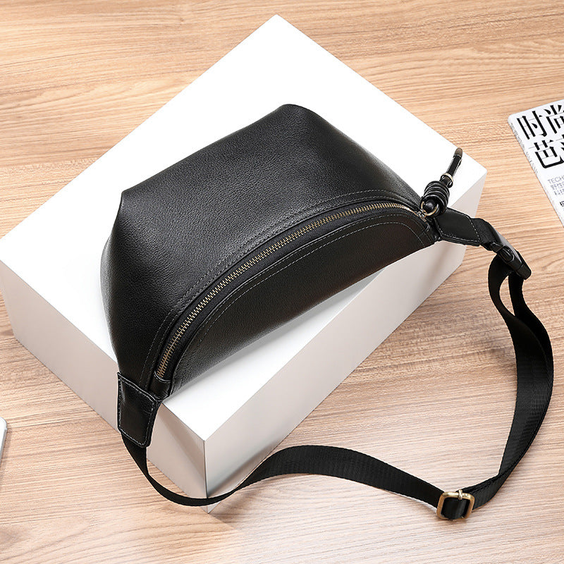 Fashion unisex casual shoulder bag light commuter bag trend first layer cowhide polyester neutral messenger bag