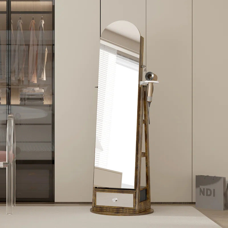Solid wood floor-to-ceiling full-length mirror, covered multi-functional bedroom, rotating jewelry storage, fitting mirror, household