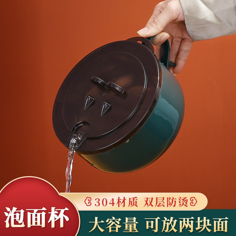 304 stainless steel instant noodle bowl - student meal bowl with lid, creative water filter, convenient noodle bowl, dormitory lunch box - $6 gift