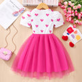 Kids' heart print short-sleeve mesh dress