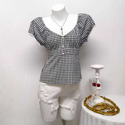317-24046396# cross-border fashion casual plaid women's summer short-sleeve t-shirt for  us & eu