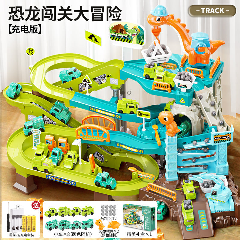 Electric engineering rail car sliding train parking lot car breakthrough adventure boy educational kids toy
