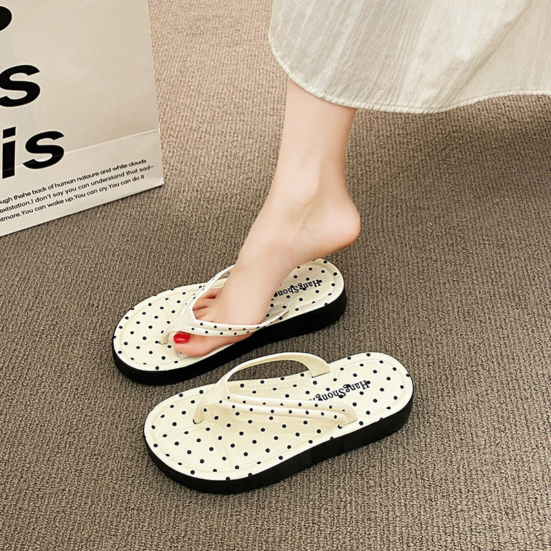 Thick sole flip-flops women's outwearsummernew arrival polka dot casual style with skirt dopamine beach sandals