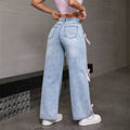 hot selling jeans women's straight-legbowspants street hot girl loose washed jeans
