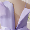 Girls' one-shoulder bowknot tulle princess dress - purple long gown for children's formal occasions, piano recitals, and performances