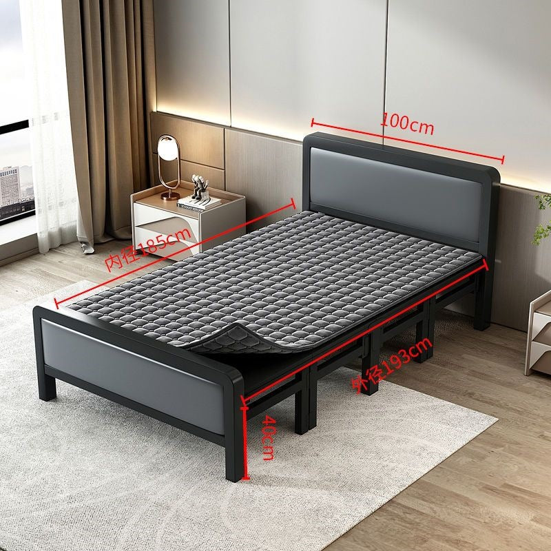 For homefoldable bed iron frame single lunch break rental house portable double bed iron frame simple hard bed economical