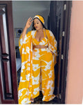 Special offer fashion digital printing loose robe with loosepants including bra and headscarf 4-piece set for african women