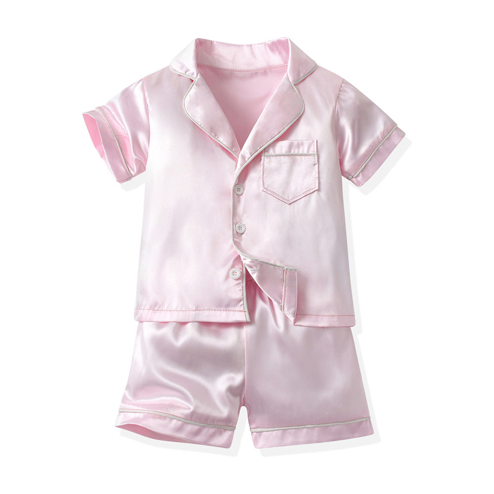 Boys' imitation ice silk pajamas - new summer collection for cross-border e-commerce, kids' short-sleeve loungewear, trendy summer air conditioning clothing for boys
