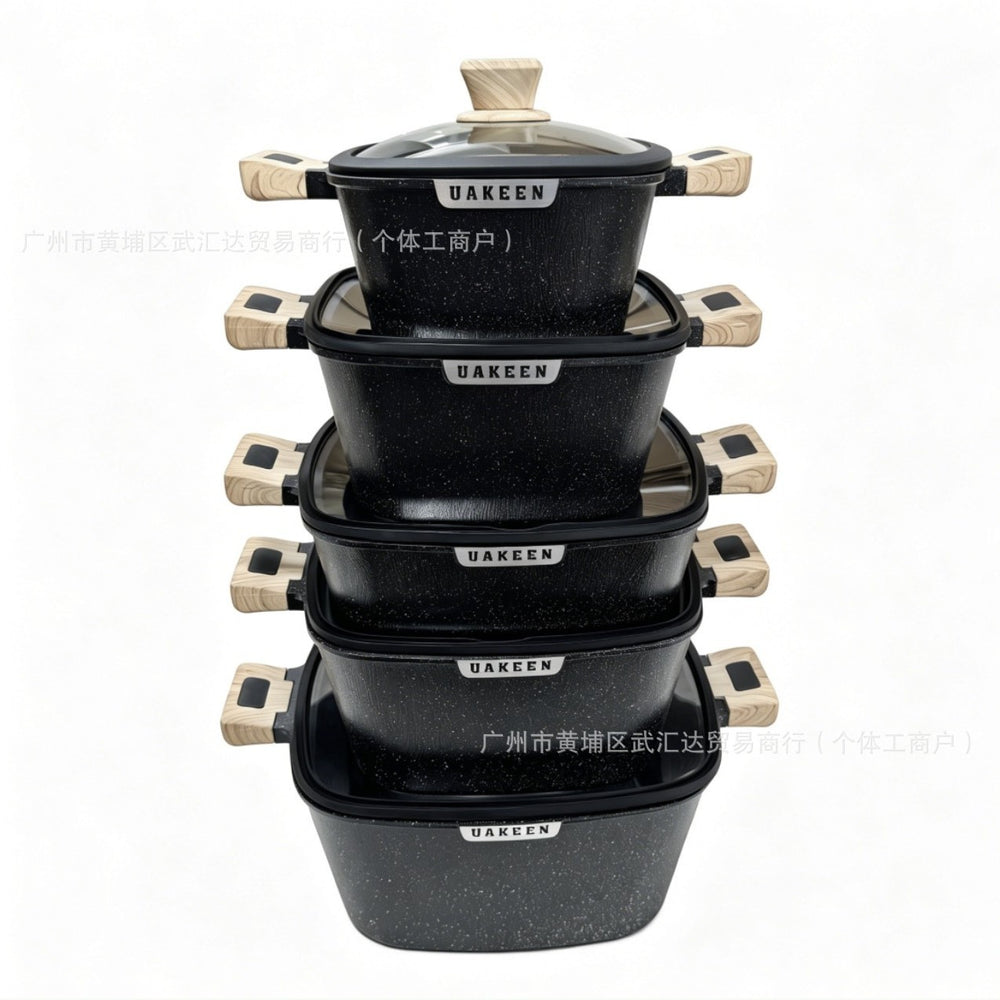 Granite 5pcs cookware suit non-stick pan complete set for home flats pot frying soup pot cross-border festival gifts