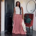 European and american cross-border women's fashion  summer new arrival: high-waisted tie-waist pleated plaid slit maxi midi skirt