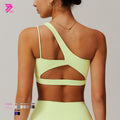 Asymmetrical shoulder shockproof yoga bra cloud feel backless sports bra irregular strap running fitness vest 6425