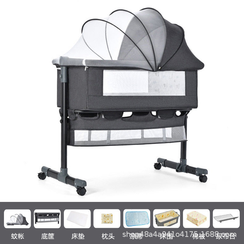 Newborn multifunctional crib convertible to big bed, baby bed, bassinet, foldable, mobile, adjustable height, portable