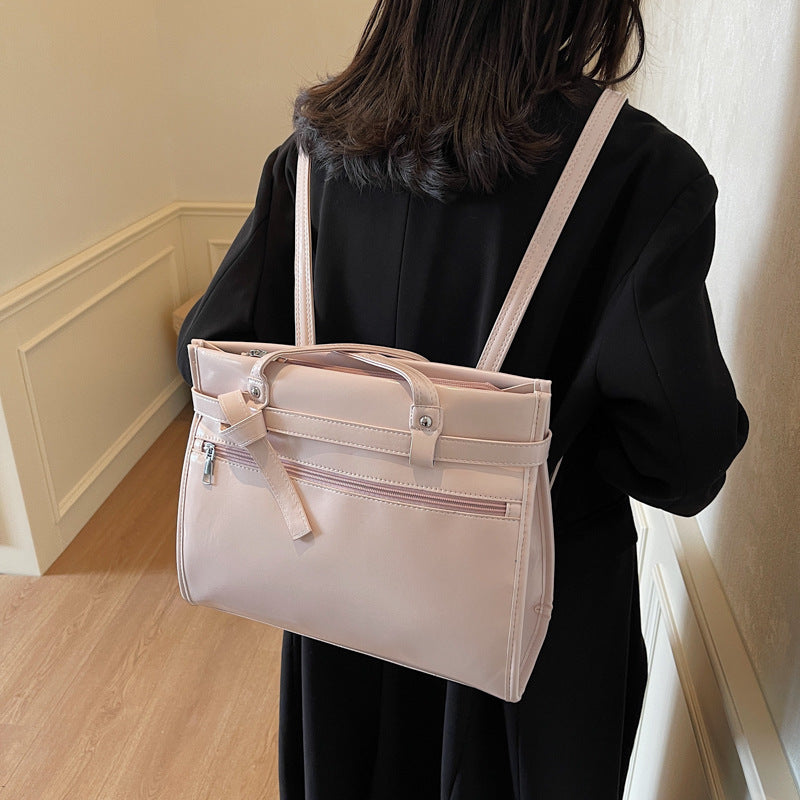 Niche high-end backpack bag women's 2025 new fashion versatile tote bag simple large-capacity red bag