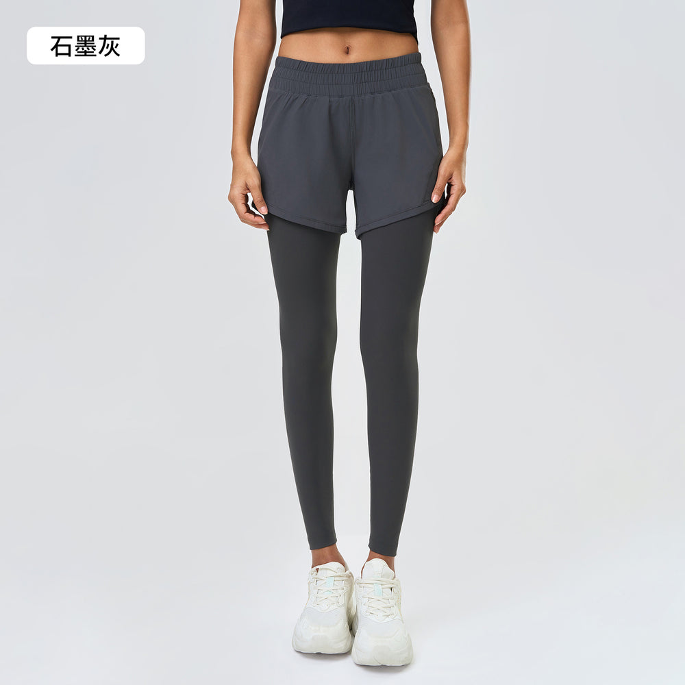 Fake two-piece fitness yoga pants outwear hip-covering slimming look nine-point pants tummy control butt lift running sports pants d25051