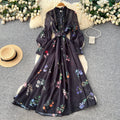 French romantic lantern sleeve floral dress - korean style cutout tie-waist a-line maxi dress - premium quality