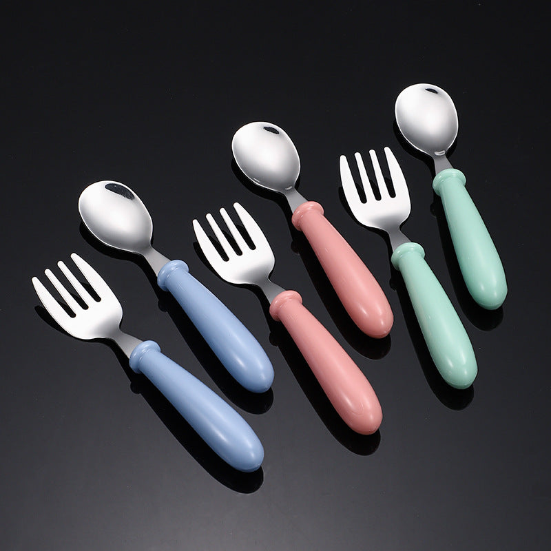 Cross-border 304 stainless steel children's tableware spoon fork box three-piece set baby feeding tableware mother and baby gifts