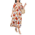 plus size cross-border new arrival  women's original elegant v-neck printed dress