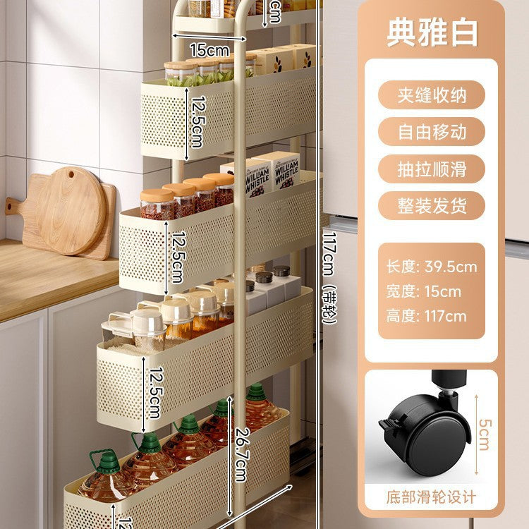 Narrow gap storage shelf stainless steel cart kitchen refrigerator narrow space organizer mobile bathroom storage cabinet