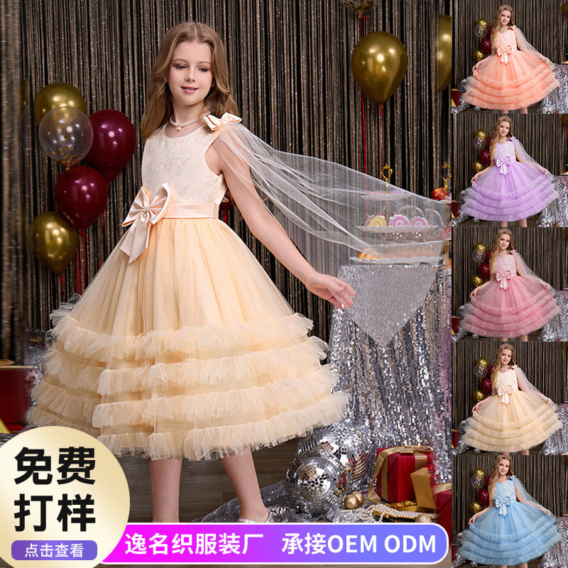 European and american cross-border girls' dresses: mesh vest cake skirt, high-end tutu dress, custom girl's dresses