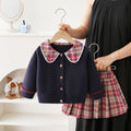Girls' sweater set - new autumn/winter  collection: round neck, patchwork plaid knit cardigan, jk two-piece outfit