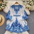 e-commerce women's clothing for europe and the us:  &   summer fashion mid-sleeve tie-up floral dress
