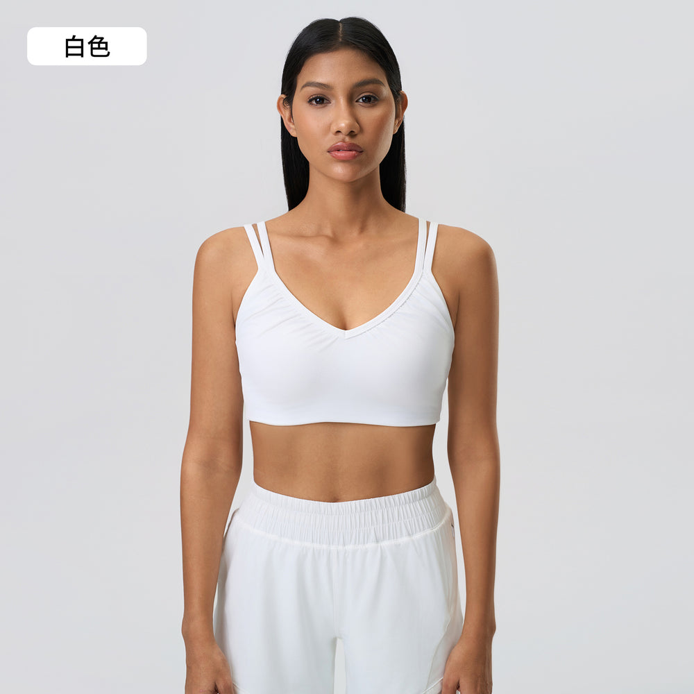 Naked feeling beautiful back breathable sports intimates women's bubble wrap anti-sagging deep v semi-fixed cup yoga bra d25053