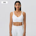 Naked feeling beautiful back breathable sports intimates women's bubble wrap anti-sagging deep v semi-fixed cup yoga bra d25053