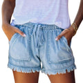 summer  new arrival  european and american foreign trade elastic waist drawstring casual high-waisted slimming denim shorts for women