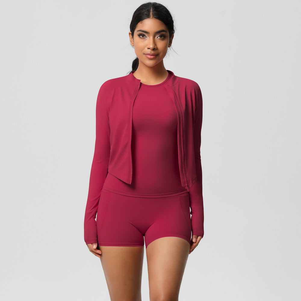 European and american new cloud-feel quick-dry yoga outfit: tight-fitting, butt-lifting pocket shorts sports set - outdoor fitness three-piece set