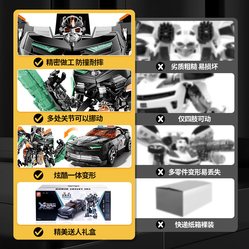 Jinjiang transforming toy mecha robot kids toy police car model boy with weapon set machine