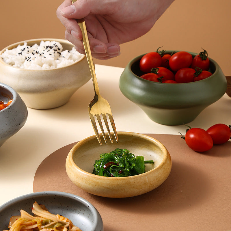Japanese retro ceramic snack plate stylishfor home restaurant seasoning plate dipping plate rice bowl stoneware dessert bowl