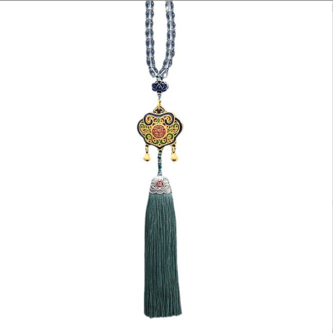 Car rearview mirror pendant chinese style ruyi lock hand-woven car pendant cloisonné tassel pendant with blessing character