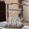 High-end acacia wood white wine glass set - home use, light luxury crystal glass shot glasses, gold foil wine pourer, barware set