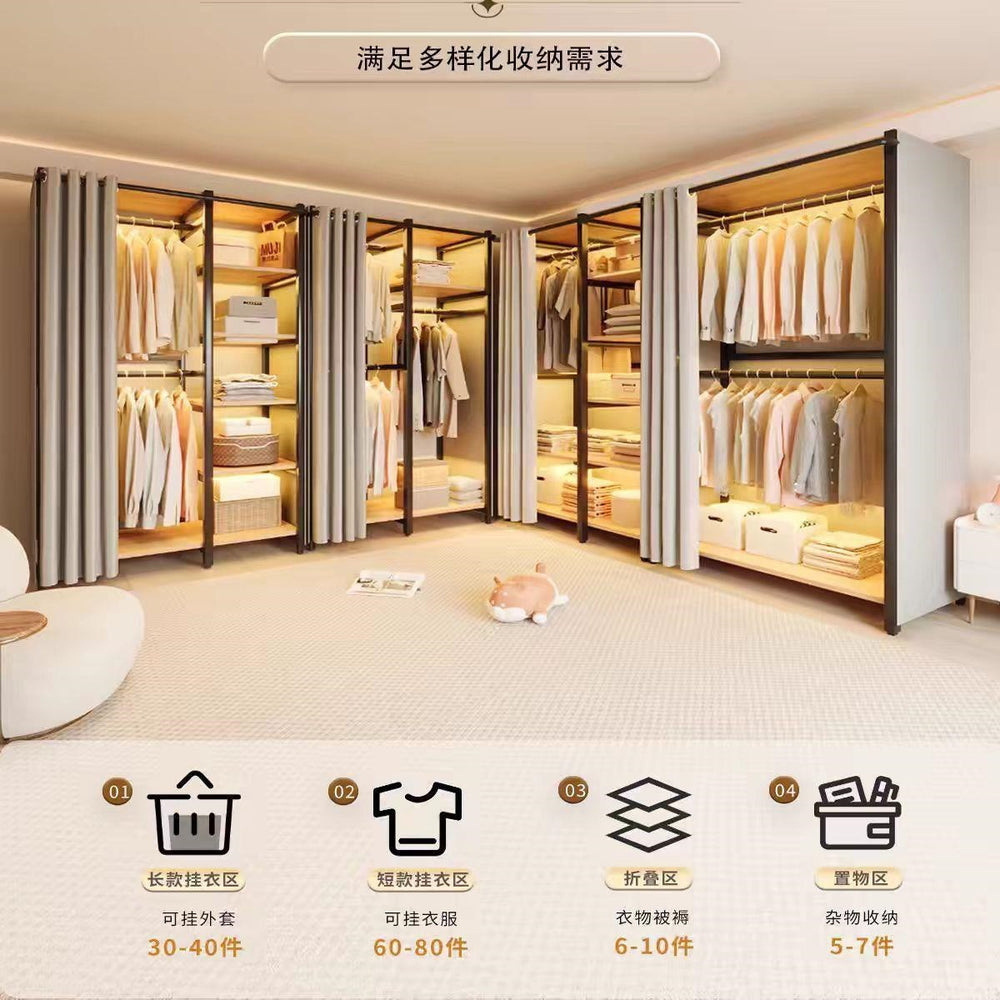 Metal wardrobe steel frame fully enclosed simple bedroom rental house free combination thickened floor-standing open for home