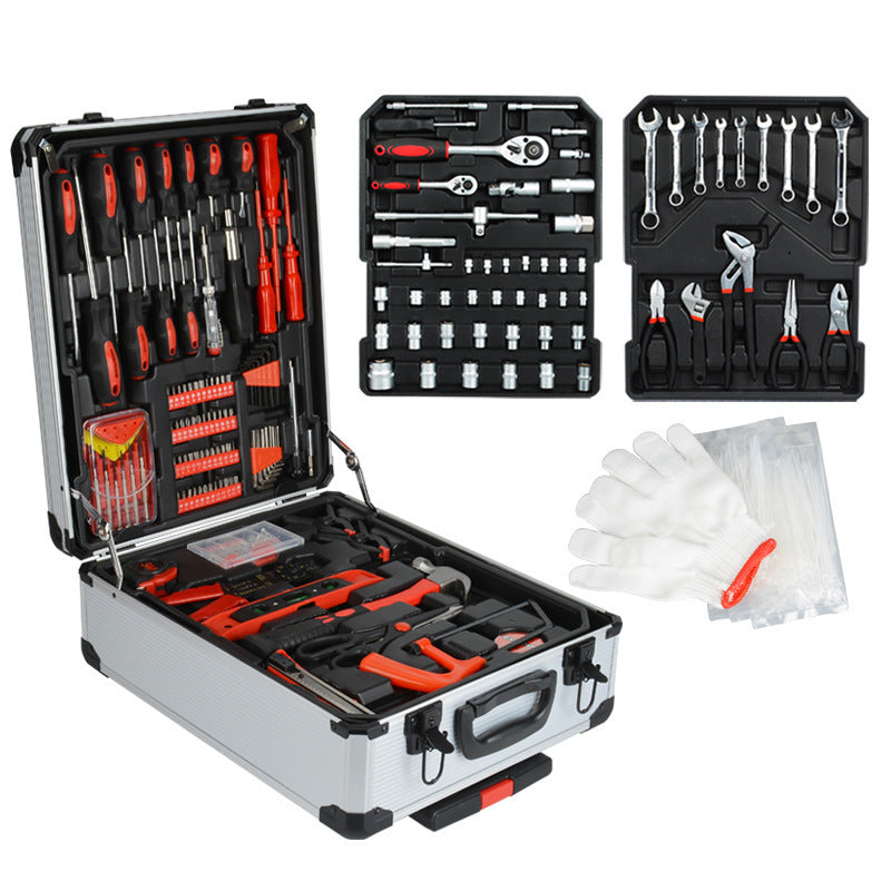 Aluminum box set 187-piece set Household tie rod 499-piece set Combination tool ratchet opening wrench Hardware toolbox