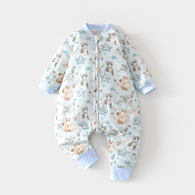 Baby muslin swaddle sleep sack - bamboo fiber, spring/summer, unisex, split-leg design, newborn zipper closure, front 6-layer, back 4-layer