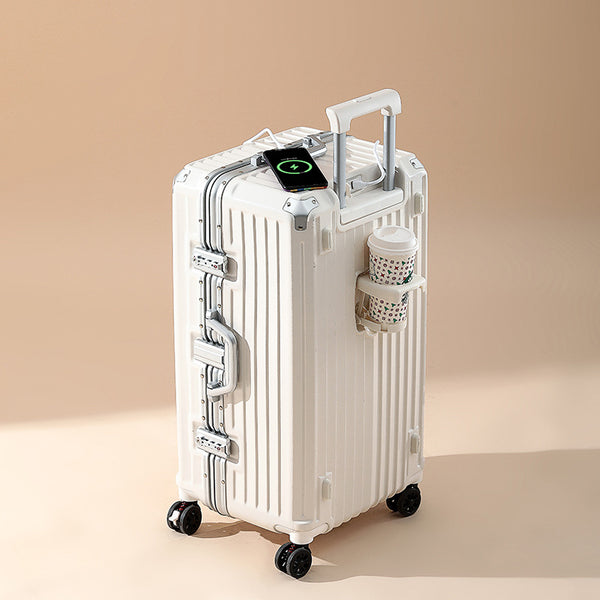 Large-capacity suitcase Women's aluminum frame trolley case 26 inches Anti-drop leather case Password box Student overseas travel case 30 inches