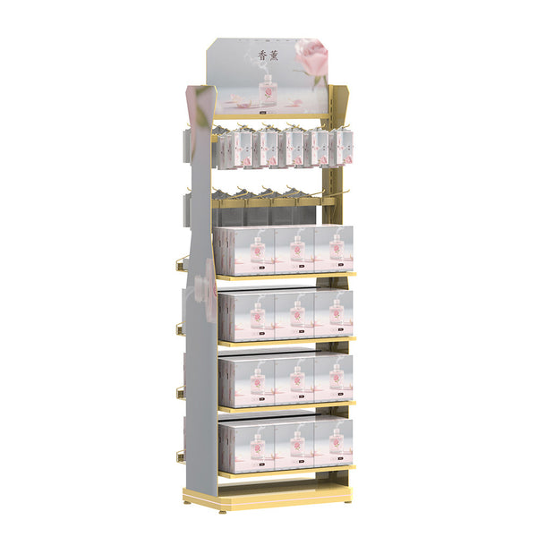 Customized supermarket metal display rack Floor-to-ceiling double-sided display rack Skin care products daily necessities display rack Multi-layer display rack